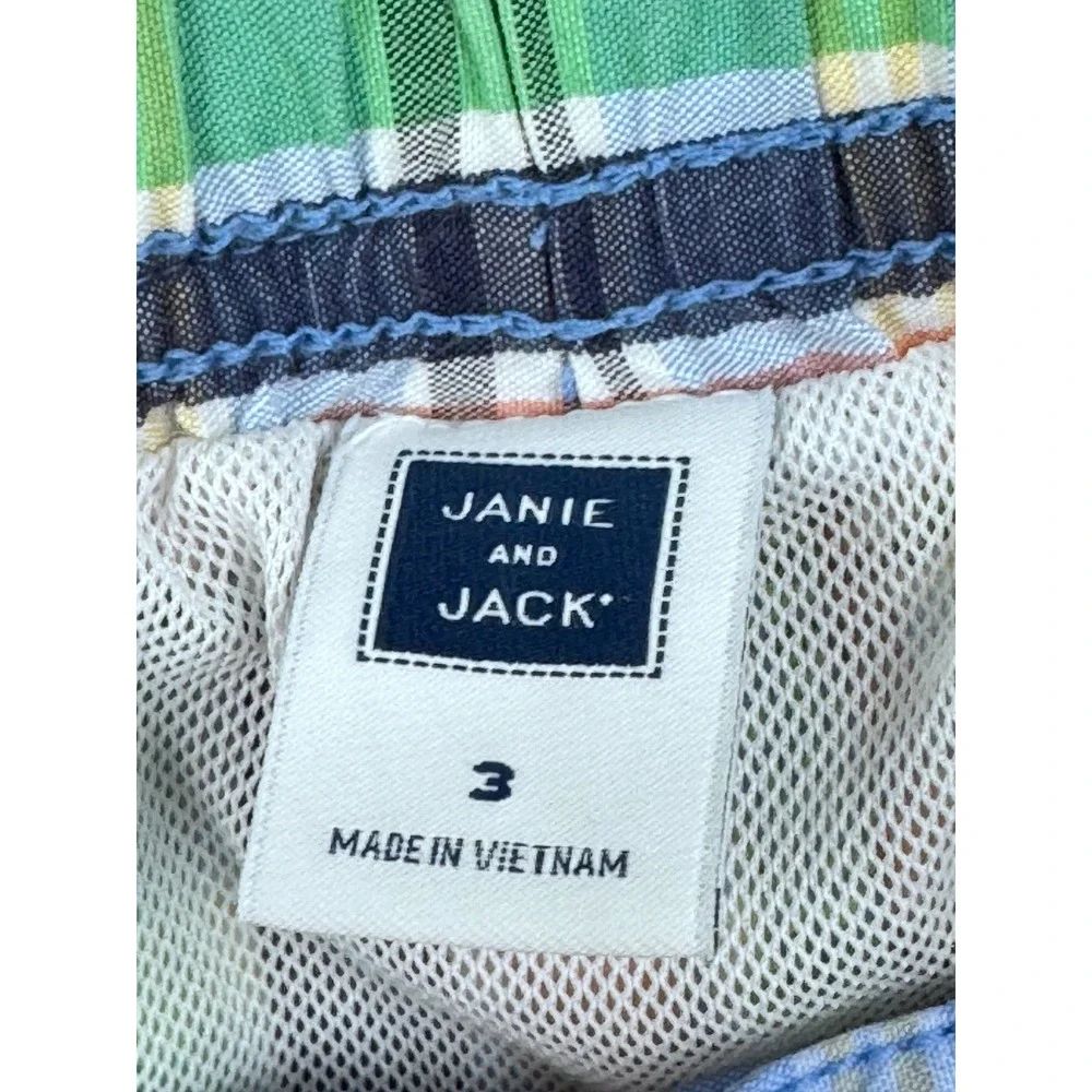 Janie and Jack Boys Blue Plaid Swim Trunks Size 3 Board Shorts Mesh Lined